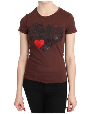 Exte Tops ,Bruin ,Katoen Bruin Hartenprint Korte Mouw Top - Rood