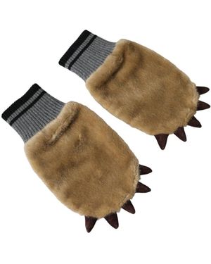 Dolce & Gabbana Accessoires Gebreide Bont Pols Handschoenen - Metallic