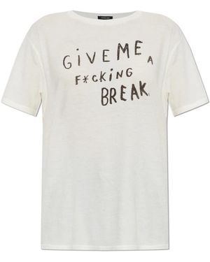R13 Tops ,Katoen Crème T-Shirt Met Print - Wit