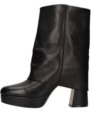 Emanuélle Vee Schoenen ,Zwart ,Leer Enkellaarsjes Met Hak