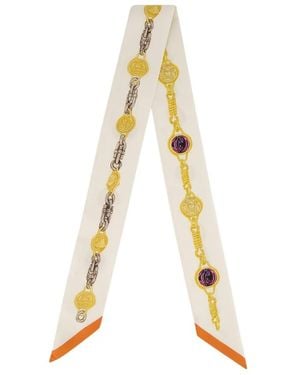 Versace Accessoires ,Wit ,Gedrukte Zijden Twill Lint - Metallic