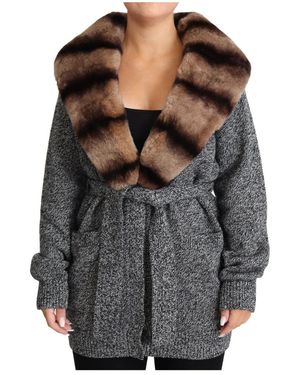 Dolce & Gabbana Dolce Gabbana Grey Cardigan Fur Coat Cashmere Jacket