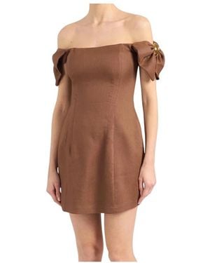 Elisabetta Franchi Kleedjes ,Bruin ,Linnen Mini Jurk Van Linnenmix