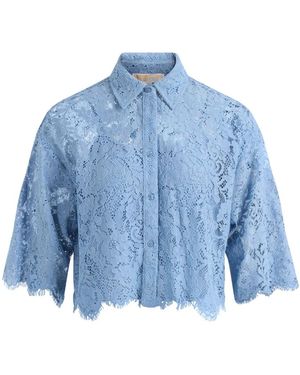 Michael Kors Overhemden ,Blauw ,Katoen Korte Blouse Van Kant Met Bloemenmotief En Koord