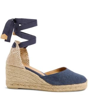 Castañer Carina Gewaschene Baumwoll-Espadrilles Mit Schnürung Und 7 Cm Keilabsatz - Blau