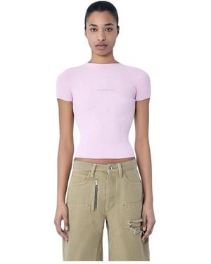 Alexander Wang Tops ,Roze ,Katoen Logo T-Shirt Met Korte Mouwen - Paars