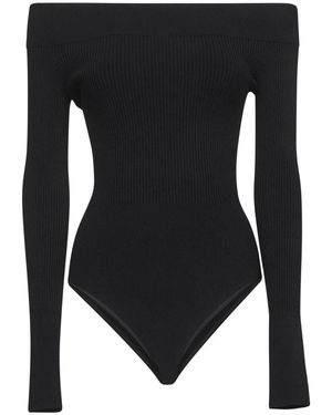 Alaïa Off-The-Shoulder Ribgebreide Bodysuit - Zwart