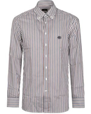 Etro Roma Logo Button Down Long Sleeve Shirt - Blauw