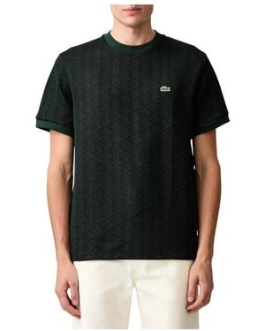 Lacoste Tops ,Groen ,Katoen Monogram Jacquard T-Shirt - Zwart