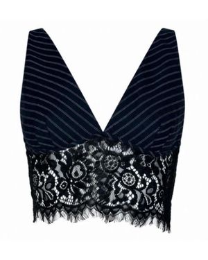Pinko Tops ,Blauw ,Gestreepte Top Met Kanten Rand