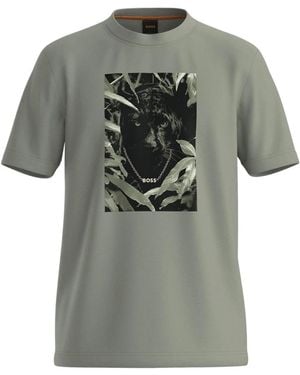 BOSS Grünes Animal Print T-Shirt Und Polo - Grau