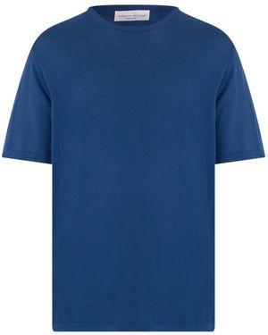 Roberto Collina Tops ,Blauw ,Wol Trui Met Ronde Hals En Korte Mouwen
