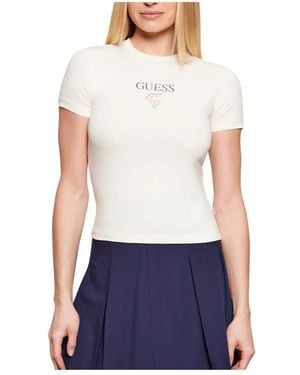 Guess Tops ,Wit ,Katoen T-Shirt Met Geborduurd Logo