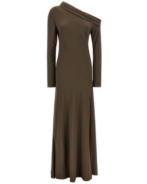 Alberta Ferretti Kleedjes ,Bruin ,Asymmetrische Jurk Met Één Schouder En Lange Lengte - Groen