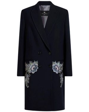 Etro Doppelreihiger Mantel Mit Floraler Stickerei - Blau