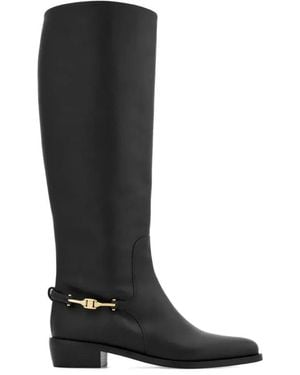 Ferragamo F Buckle Therma Knie Reitstiefel - Schwarz