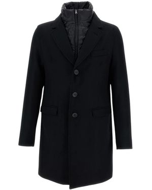 Herno Zweireihiger Mantel Aus Virgin Woll-Twill Mit Abnehmbarer Ultraleichter Steppung - Schwarz