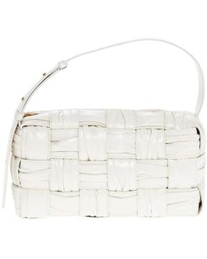 Bottega Veneta Weiße Intreccio Plissé Schultertasche