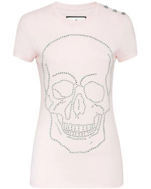 Philipp Plein T-Shirt Ronde Hals Ss Met Kristallen - Roze