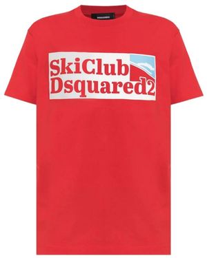 DSquared² Tops ,Rood ,Katoen Logo Print T-Shirt