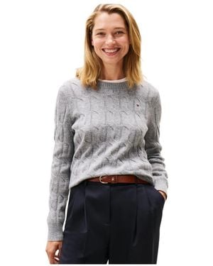 Tommy Hilfiger Pullover Aus Weicher Wolle Mit Zopfmuster Und Rundhalsausschnitt - Grau