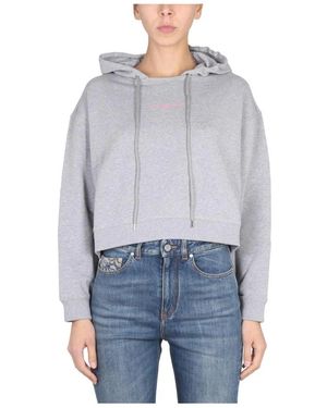 Stella McCartney Hoodies & Sweatvesten ,Grijs ,Katoen Cropped Hoodie - Blauw