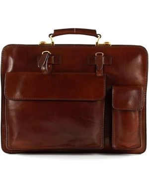 The Bridge Leather Briefcase - Braun