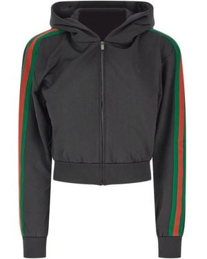 Gucci Zip-Jacke Aus Baumwolljersey Mit Web-Streifen - Schwarz