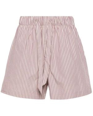 Tekla Paarse Gestreepte Katoenen Pyjamashorts - Roze