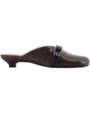 Ganni Sue Kitten Croco Sandals - Brown