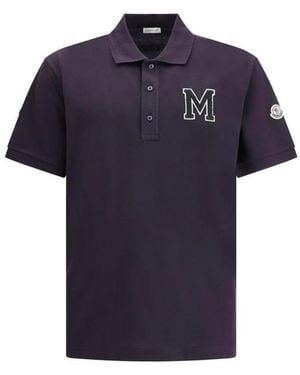 Moncler Polo Shirt Mit Logo-Patch Und Geripptem Kragen - Blau