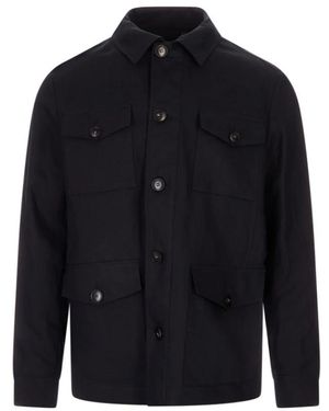 Canali Jassen ,Zwart ,Linnen Linnen Overhemdjas - Blauw