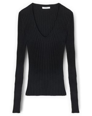 mötivi Pullover Aus Flachripp-Strick Mit V-Ausschnitt - Schwarz