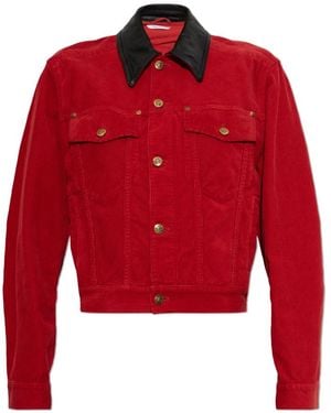 Versace Corduroy-Jacke Mit Lederkragen - Rot