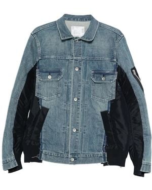 Sacai Denim X Nylon Twill Jas - Blauw