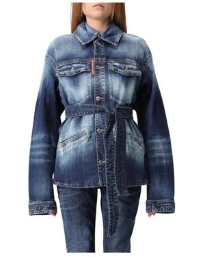 DSquared² Denimjack Met Riem En Meerdere Zakken - Blauw