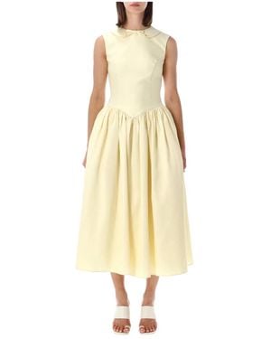 Self-Portrait Taffeta Collared Midi Dress - Geel