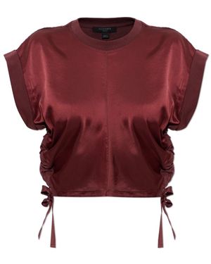 AllSaints Overhemden ,Rood ,Katoen Mira Cropped Satin Drawcord T-Shirt