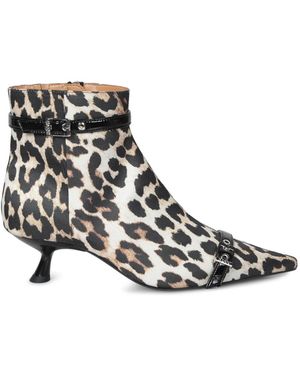 Ganni Leopardenmuster Bootie Mit Dekorativer Schnalle - Schwarz