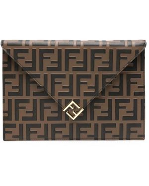 Fendi Tassen ,Bruin ,Leer Ff Diamonds Flat Pouch - Metallic