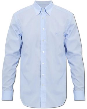 Etro Overhemden ,Blauw ,Katoen Gecustomiseerd Overhemd Met Geborduurd Logo