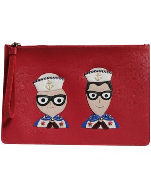 Dolce & Gabbana Pochette In Vitello Dauphine Con Patch Stilisti - Rosso