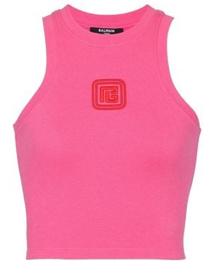 Balmain Cropped Tank Top - Pink