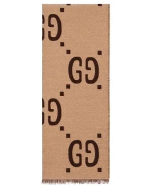 Gucci Luxe Zijden En Wollen Jacquard Sjaal - Naturel