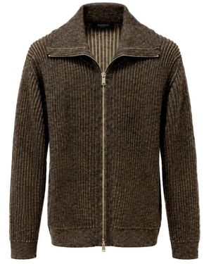 Zanone Zweifarbige Rippstrick-Wolljacke Mit Reißverschluss - Grün