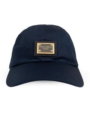 Dolce & Gabbana Cotton Baseball Cap Met Logo Tag - Blauw