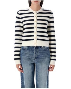 A.P.C. Gestreepte Gebreide Vest Ecru Donker Marine - Blauw