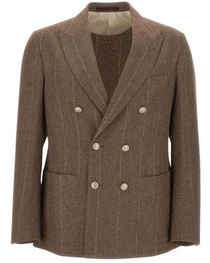 Eleventy Kostuums ,Bruin ,Wol Dubbelrijige Blazer Van Wol En Kasjmier