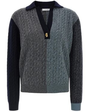 Ferragamo Truien & Vesten ,Veelkleurig ,Wol Gevlochten Color Block Sweater - Grijs