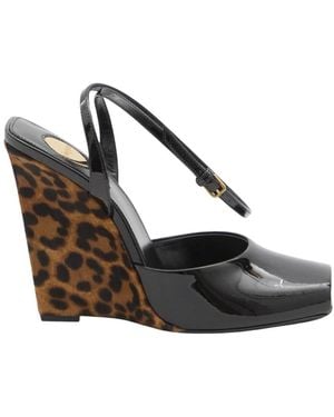 Saint Laurent Sandalen Met Hak En Enkelband Van Lakleer - Bruin